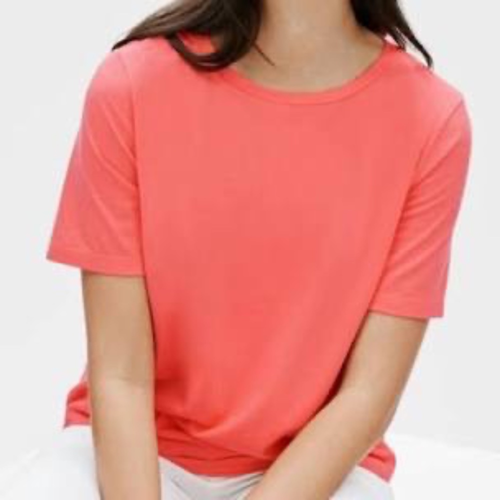 Eileen Fisher 100% Cotton Salmon Pink Crew Neck Short Sleeve T Shirt Sz L